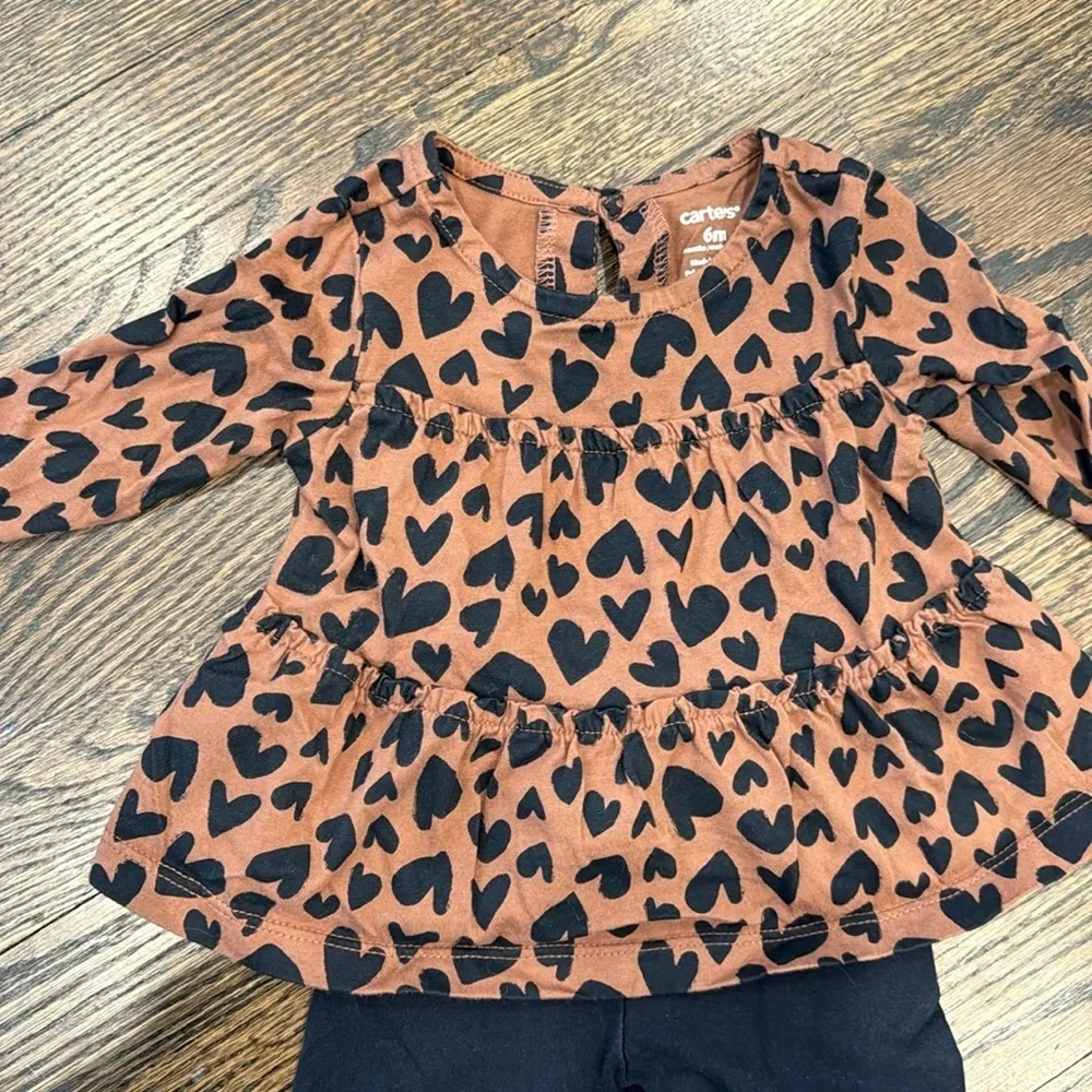 Carter’s Baby 6m black heart leopard tunic outfit set with matching blk legging